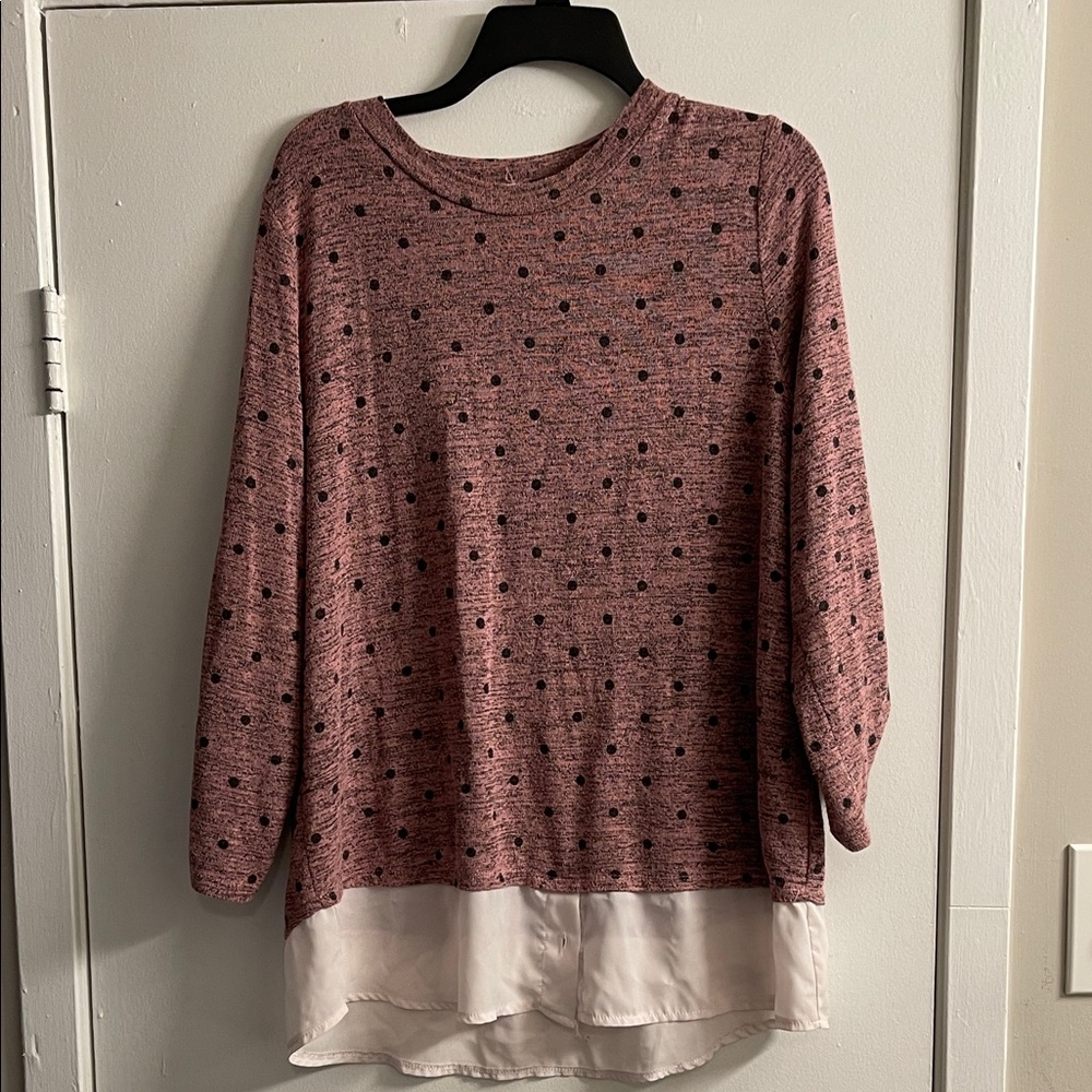 Catherine Malandrino Rose and Black Dotted Long Sleeve Top